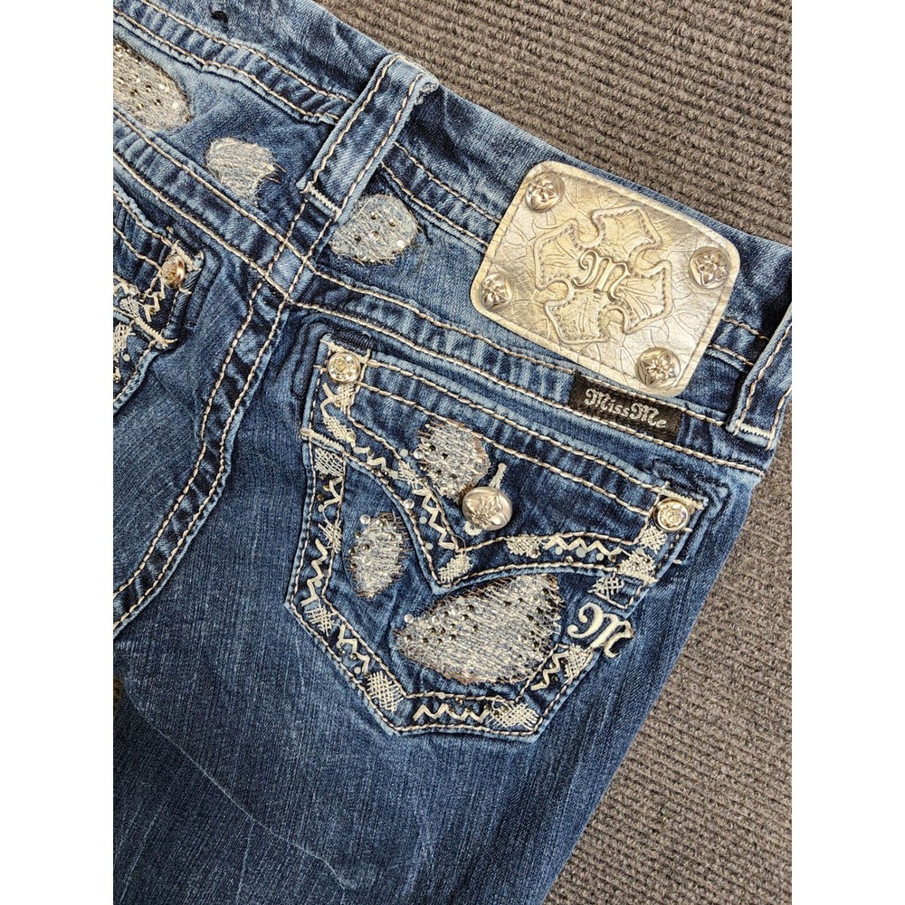 Miss Me Signature Boot Women 26 Blue Embellished Distressed Denim Jeans